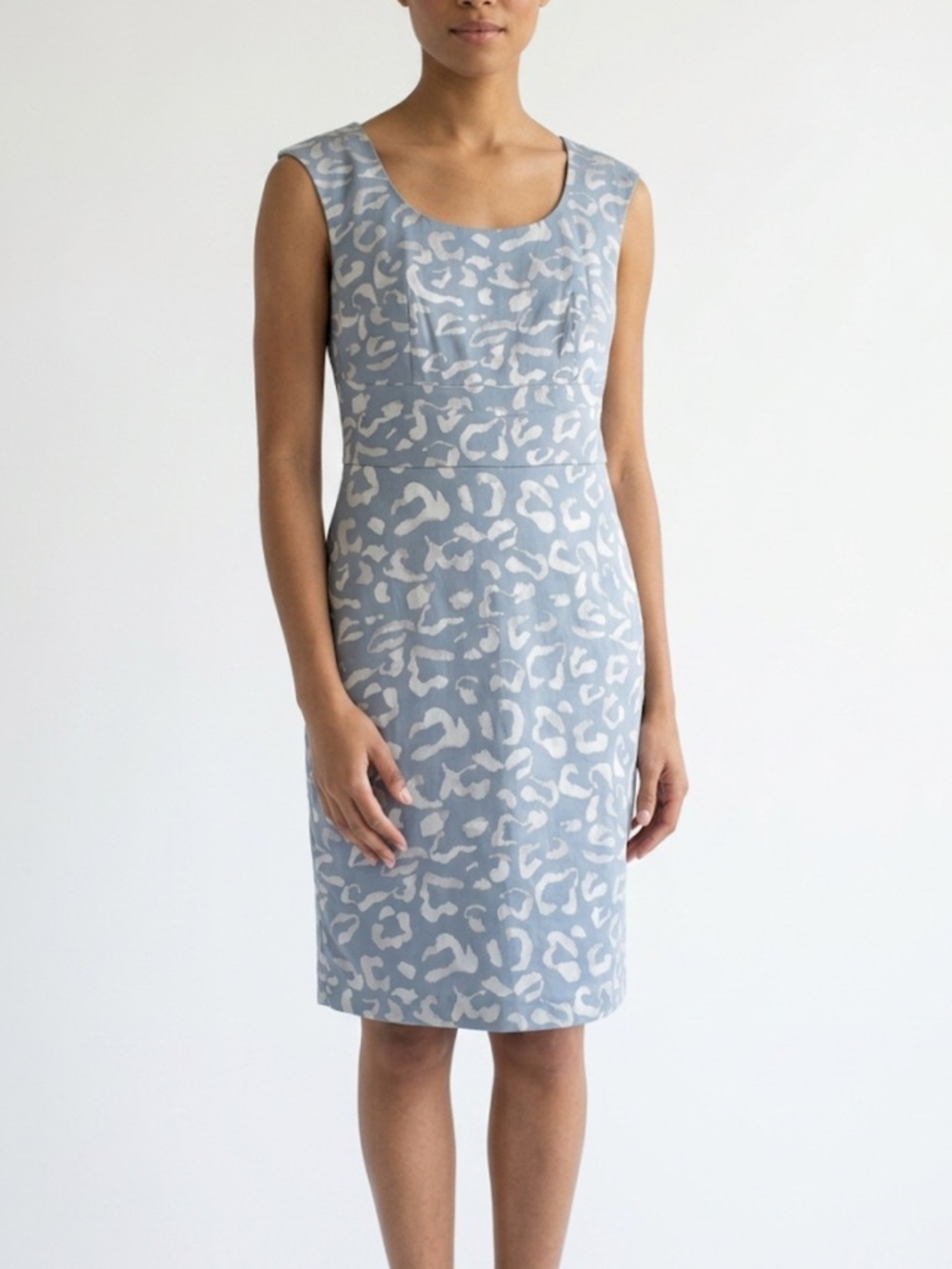 Ann Taylor Sheath Dress Blue Animal Print | Cap Sleeve Workwear Chic | Size 4